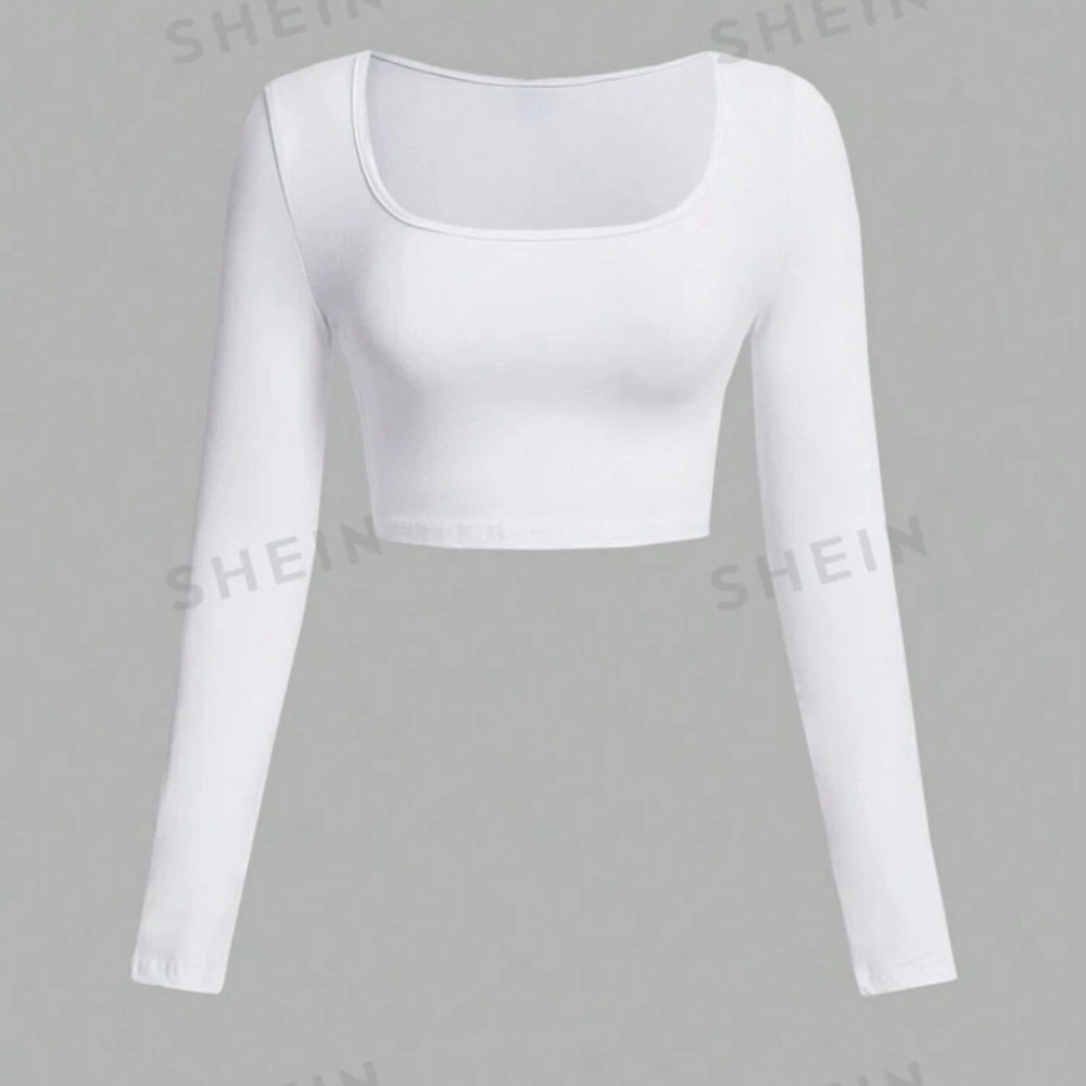 NWOT Shein White Square Neck Long Sleeve
